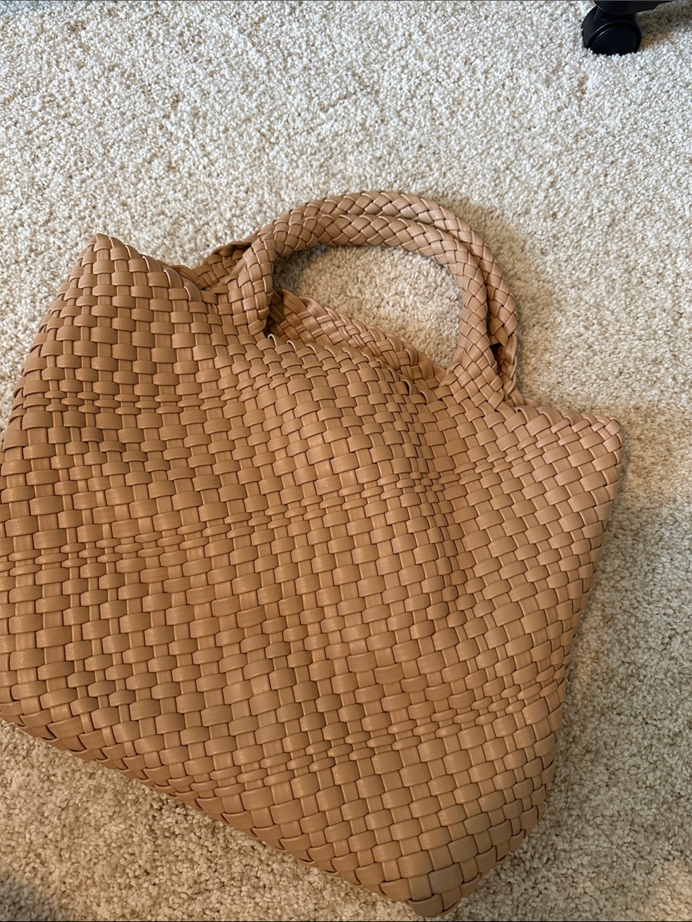Woven Vegan Leather Tote Bag in Tan
